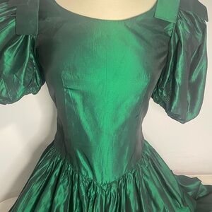 Vintage Green Puff Sleeve Prom Party Dress